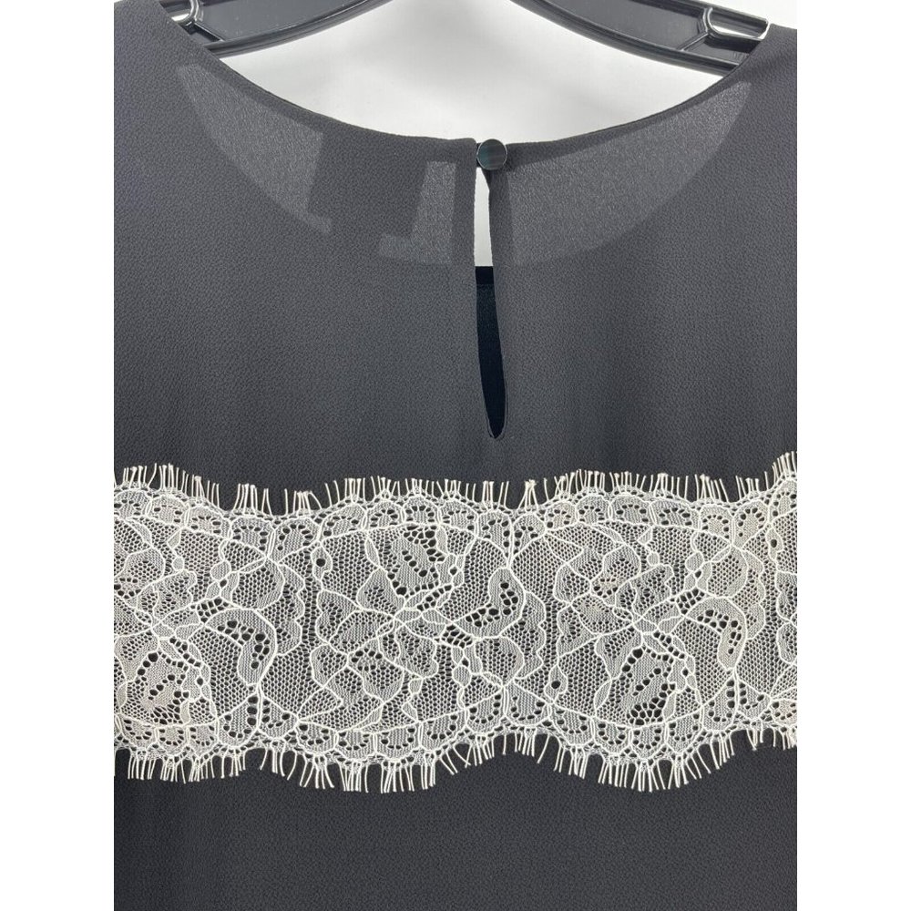 Worthington Petite Women's Black Short Sleeve Lace Trim Top Shirt Size PM - Picture 7 of 12